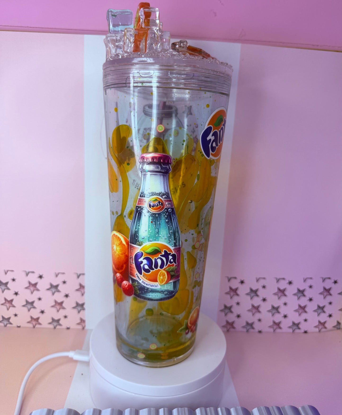 Fanta “ice & a slice” 24oz lava drip snowglobe tumbler