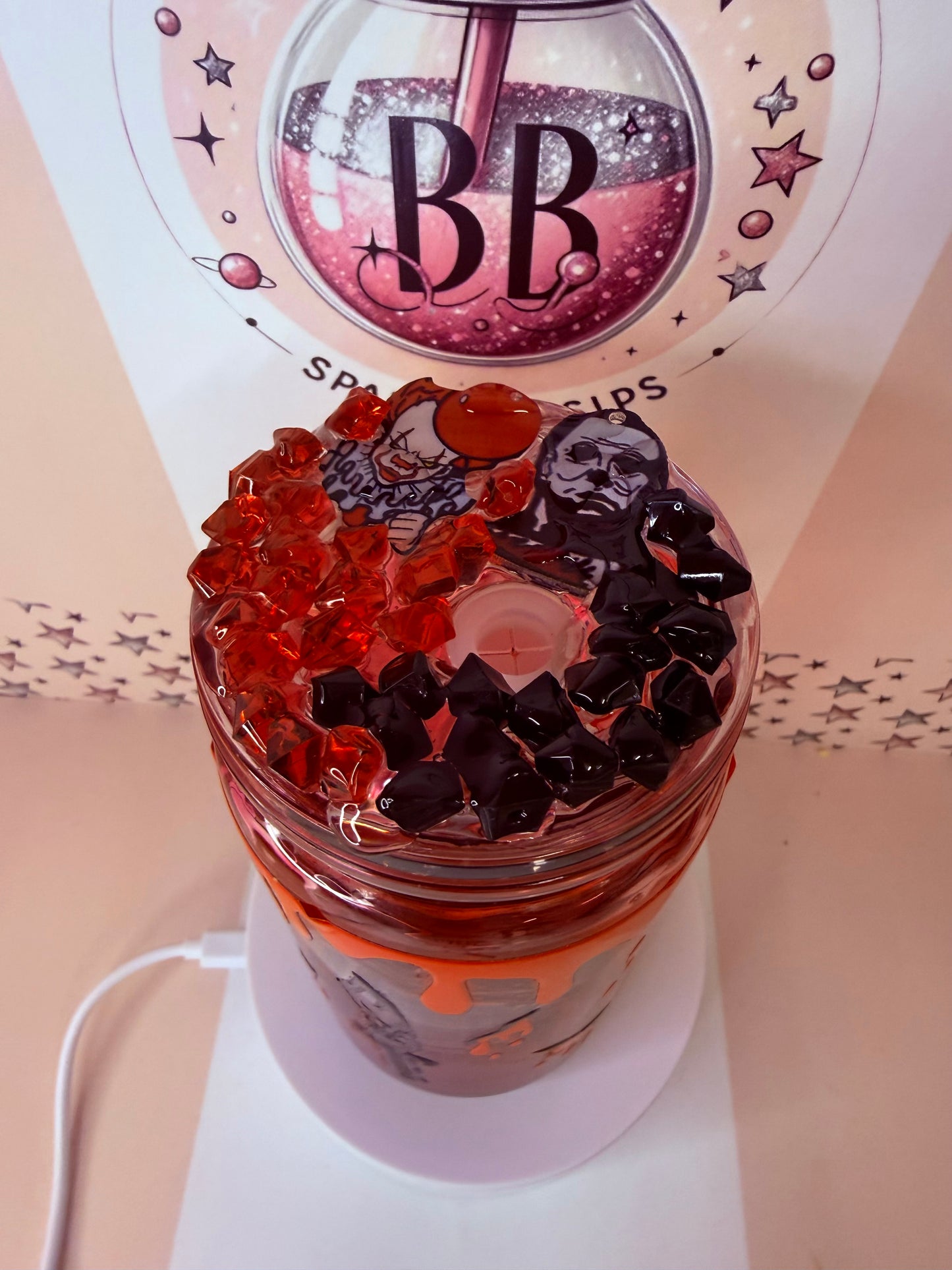Halloween character 16oz acrylic blood drip snowglobe cup