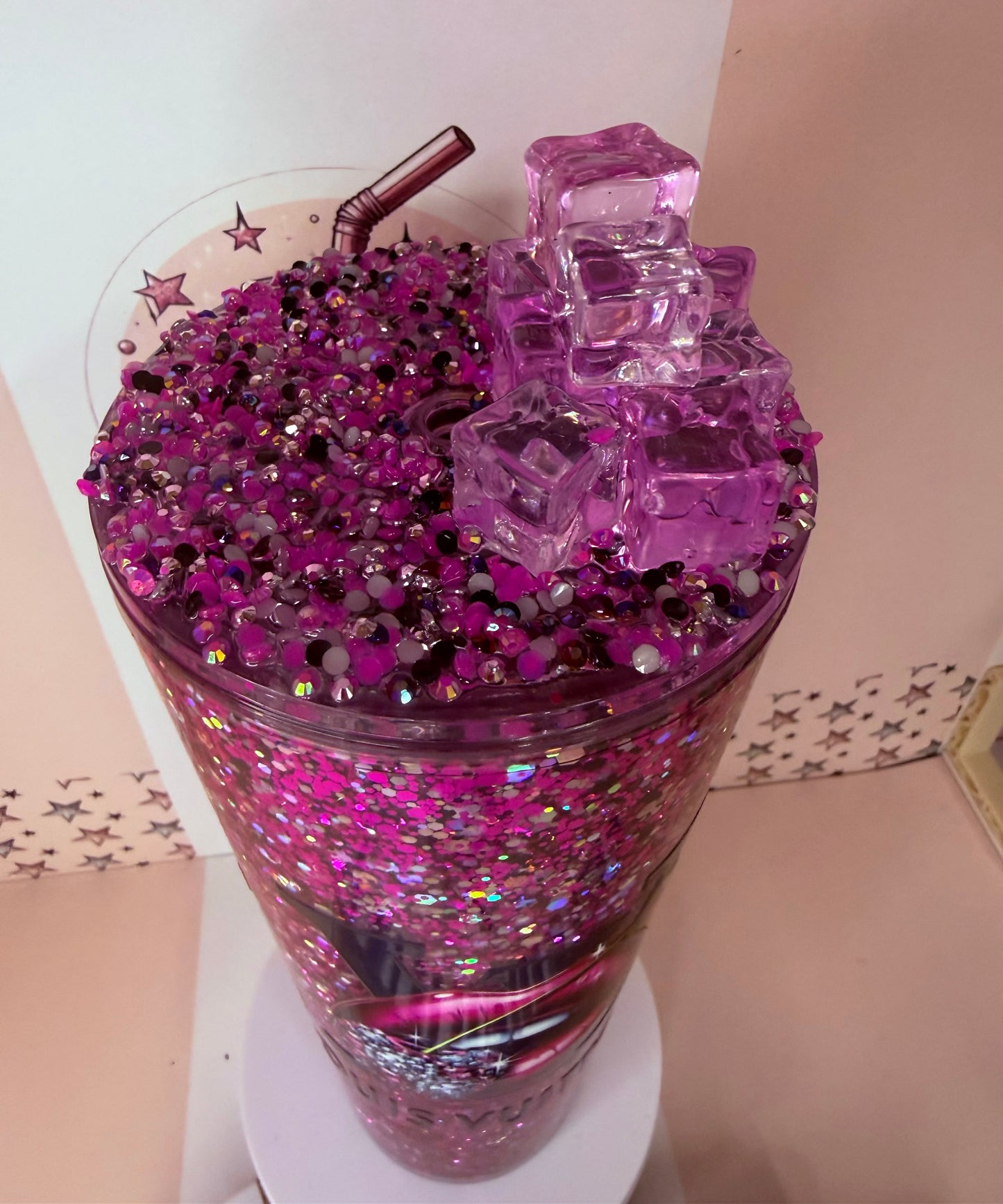 Lv 24oz acrylic glitter snowglobe tumbler