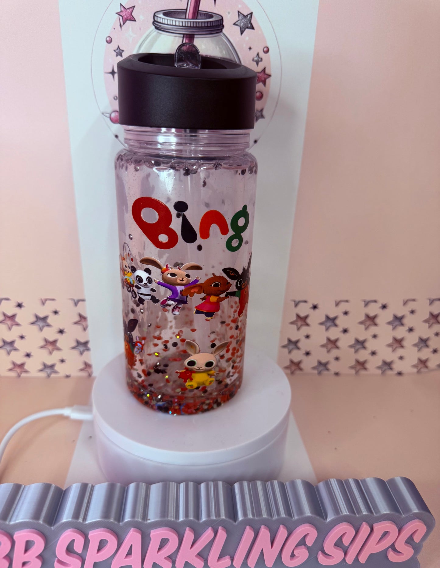 Bing 10oz acrylic children’s crystal & stars snowglobe bottle