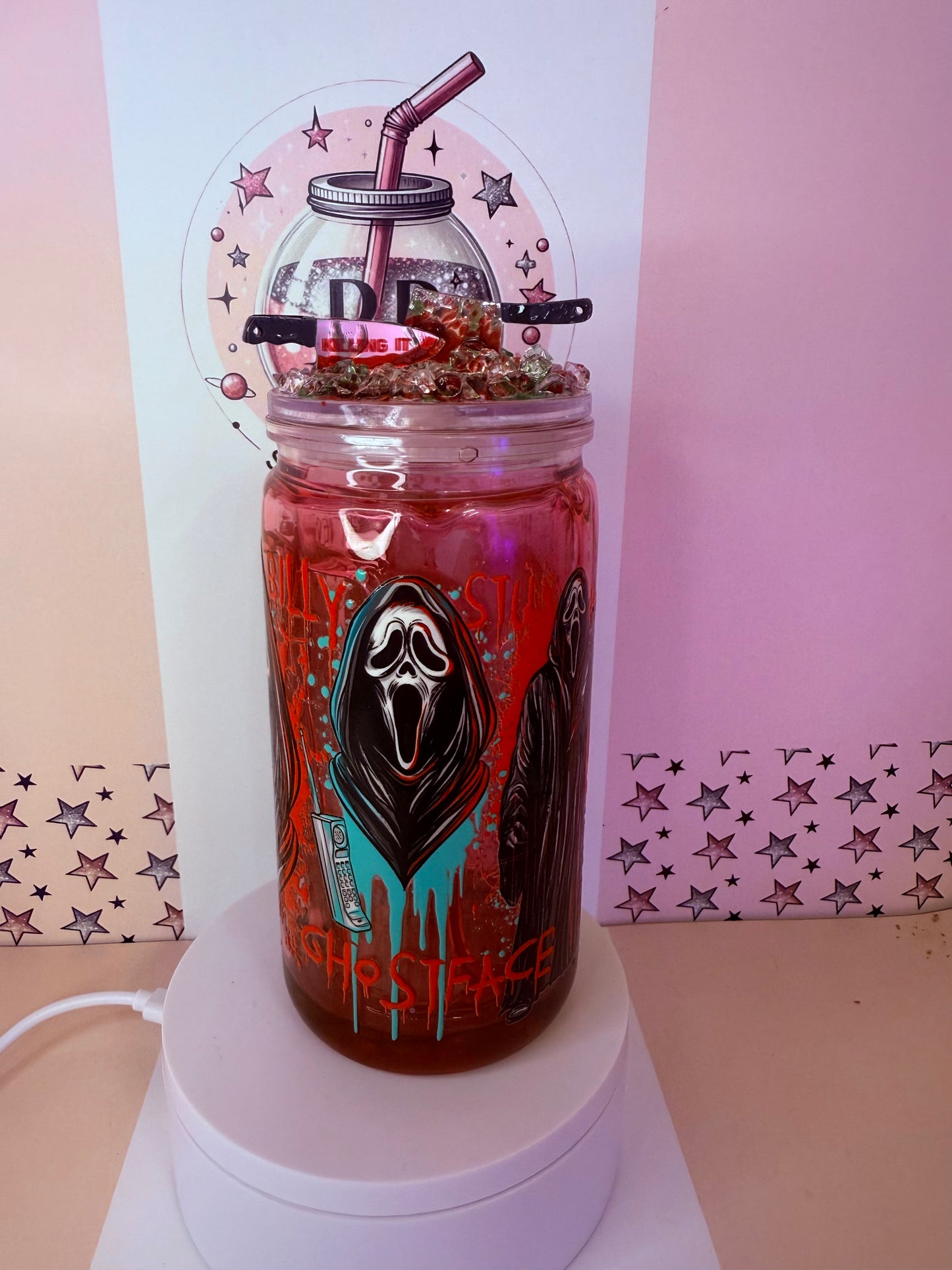 Halloween Scream 16oz red drip snowglobe cup