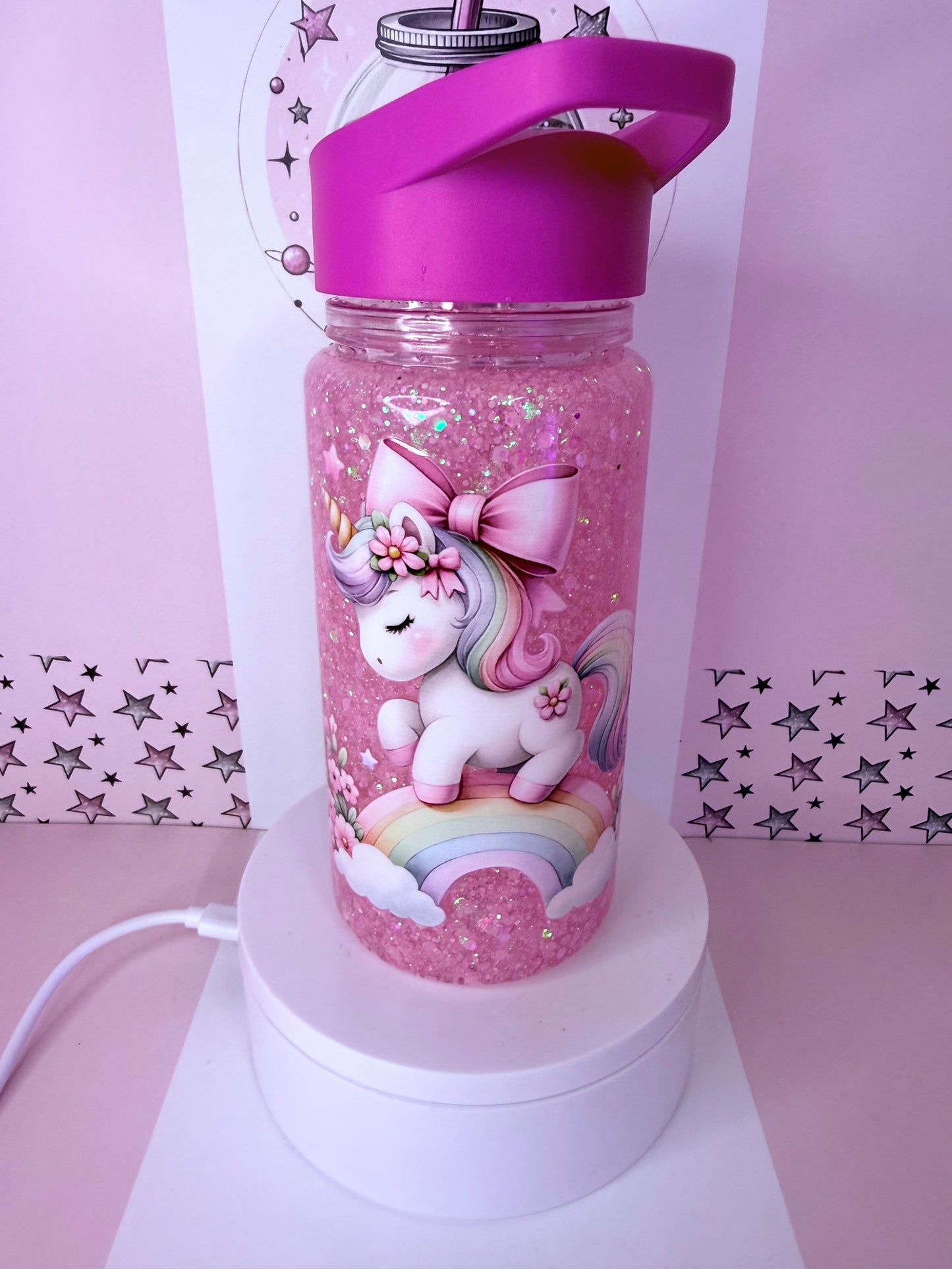 Unicorn 10oz glitter snowglobe children’s bottle