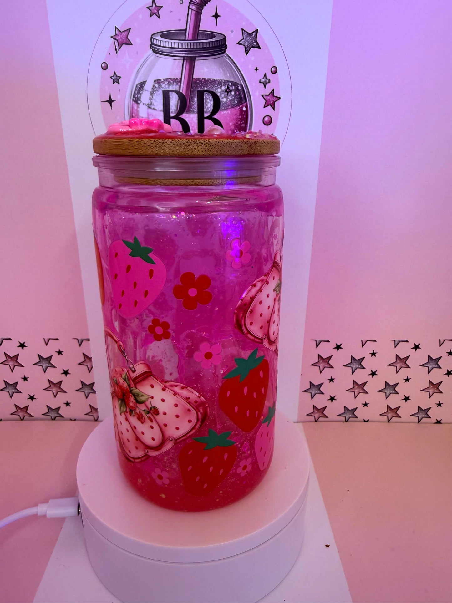 Handbags & Strawberries 16oz Acrylic Pink drip cup