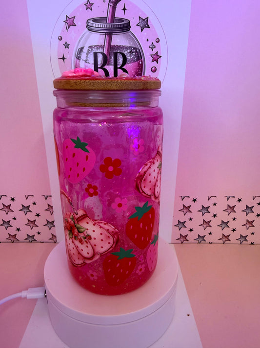Handbags & Strawberries 16oz Acrylic Pink drip cup