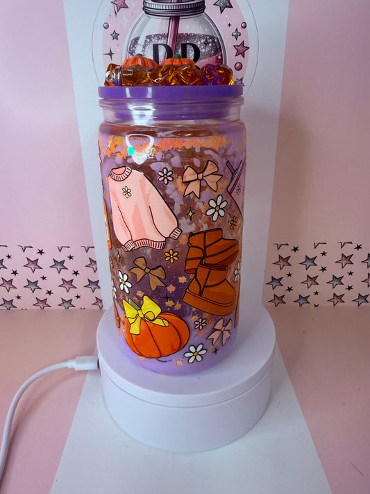 Autumn Cosy pumpkin 16oz acrylic lava drip snowglobe cup