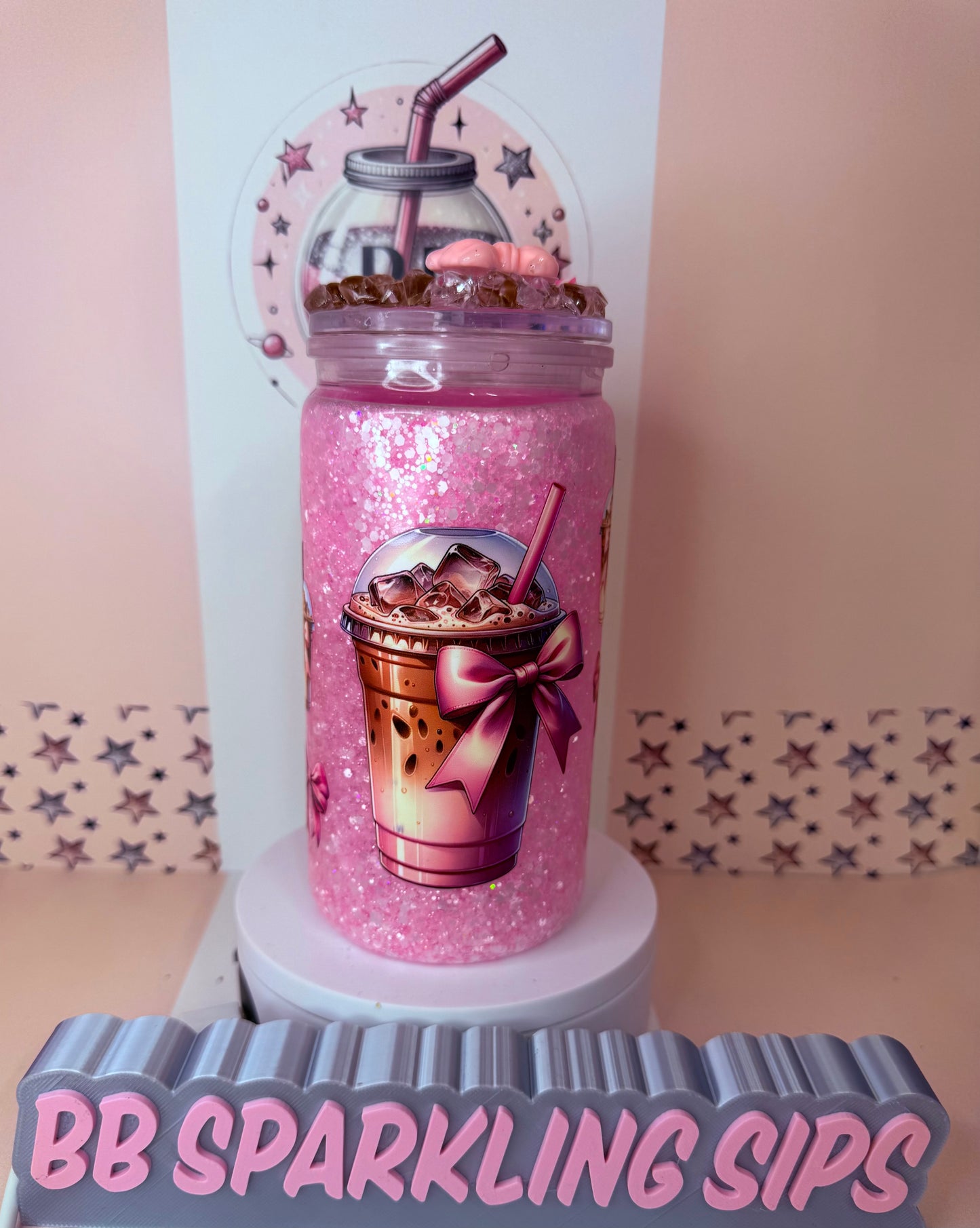 Iced Coffee 16oz acrylic glitter snowglobe cup