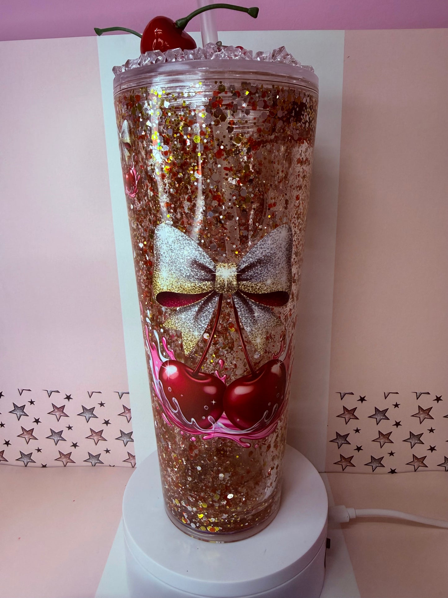 Bows & Cherries 24oz acrylic waterfall tumbler