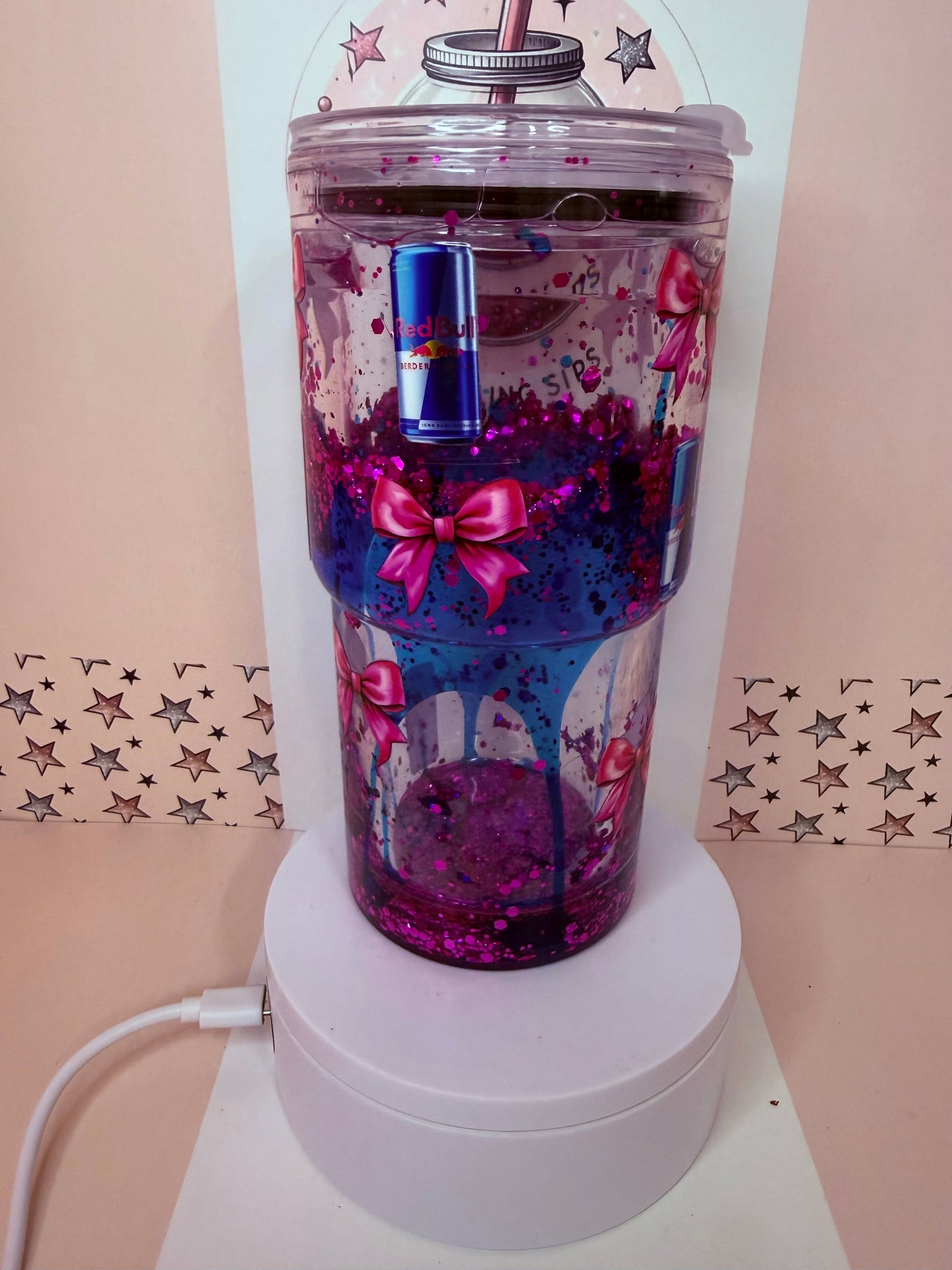 18oz acrylic Red Bull & Bows Lava Drip Tumbler