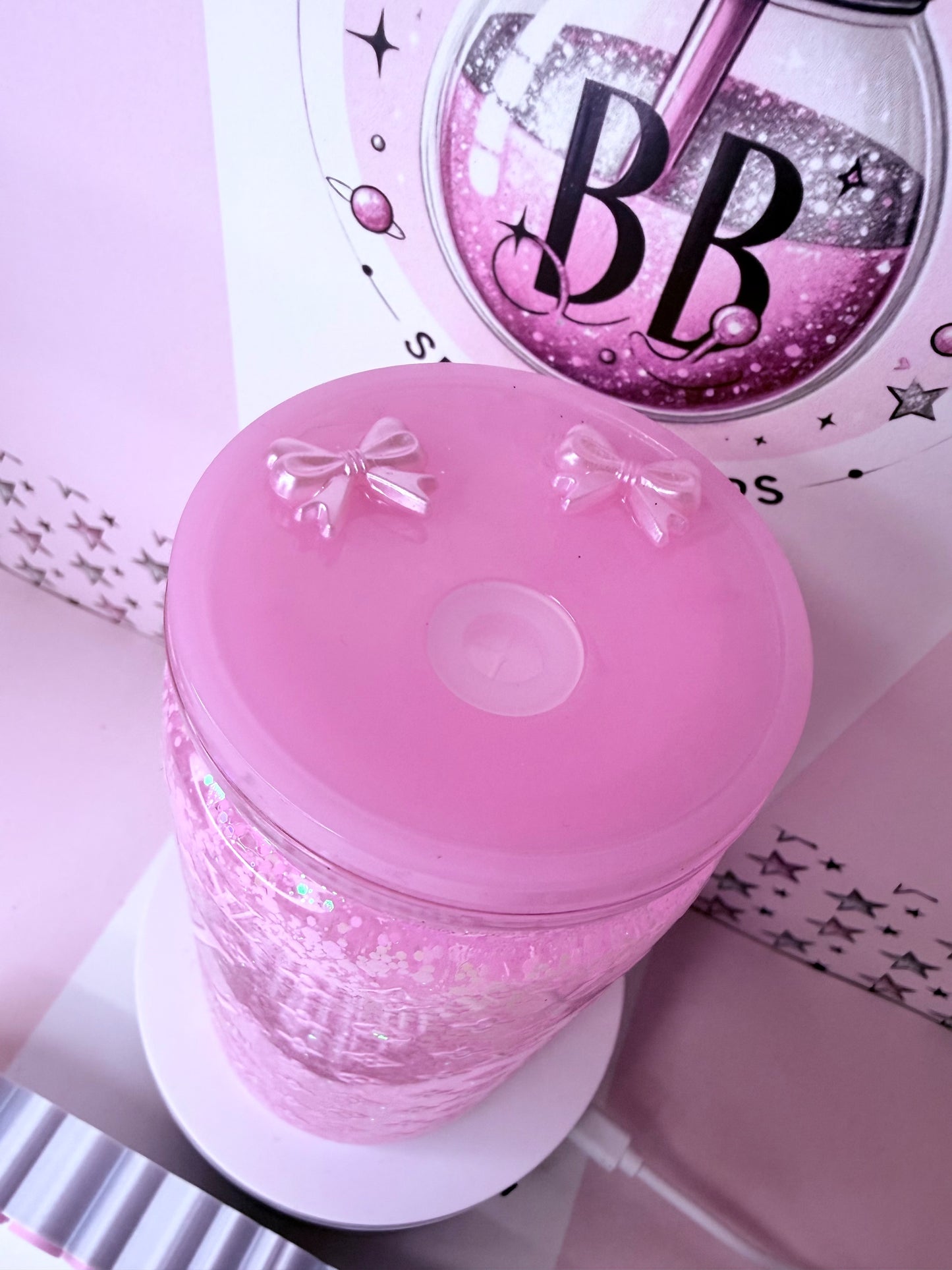 Pink LV Waterfall 16oz acrylic snowglobe cup