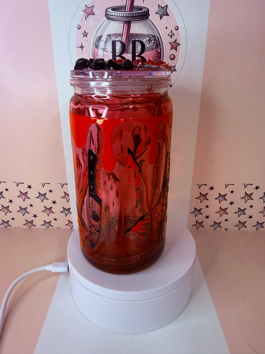 Halloween character 16oz acrylic blood drip snowglobe cup