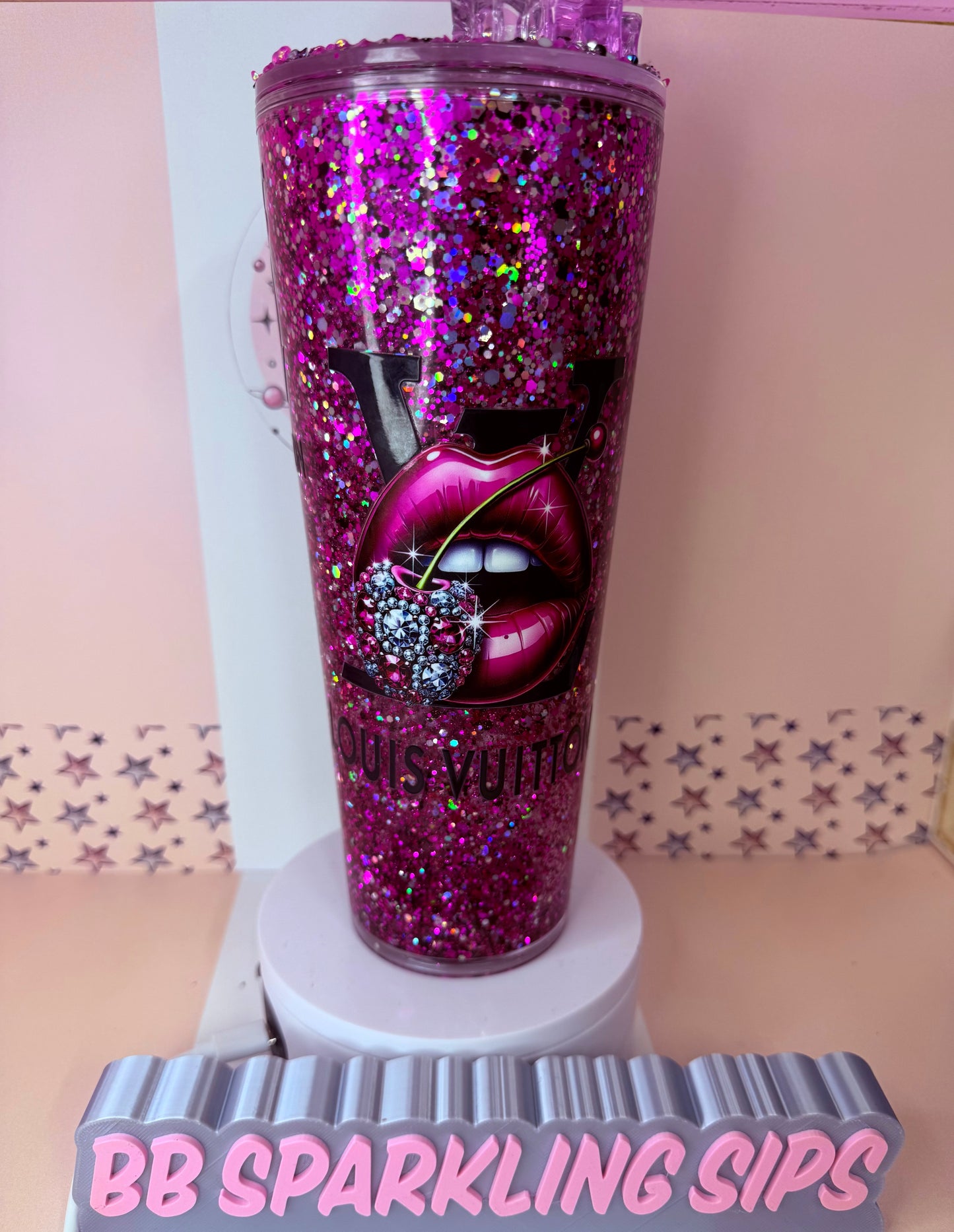 Lv 24oz acrylic glitter snowglobe tumbler