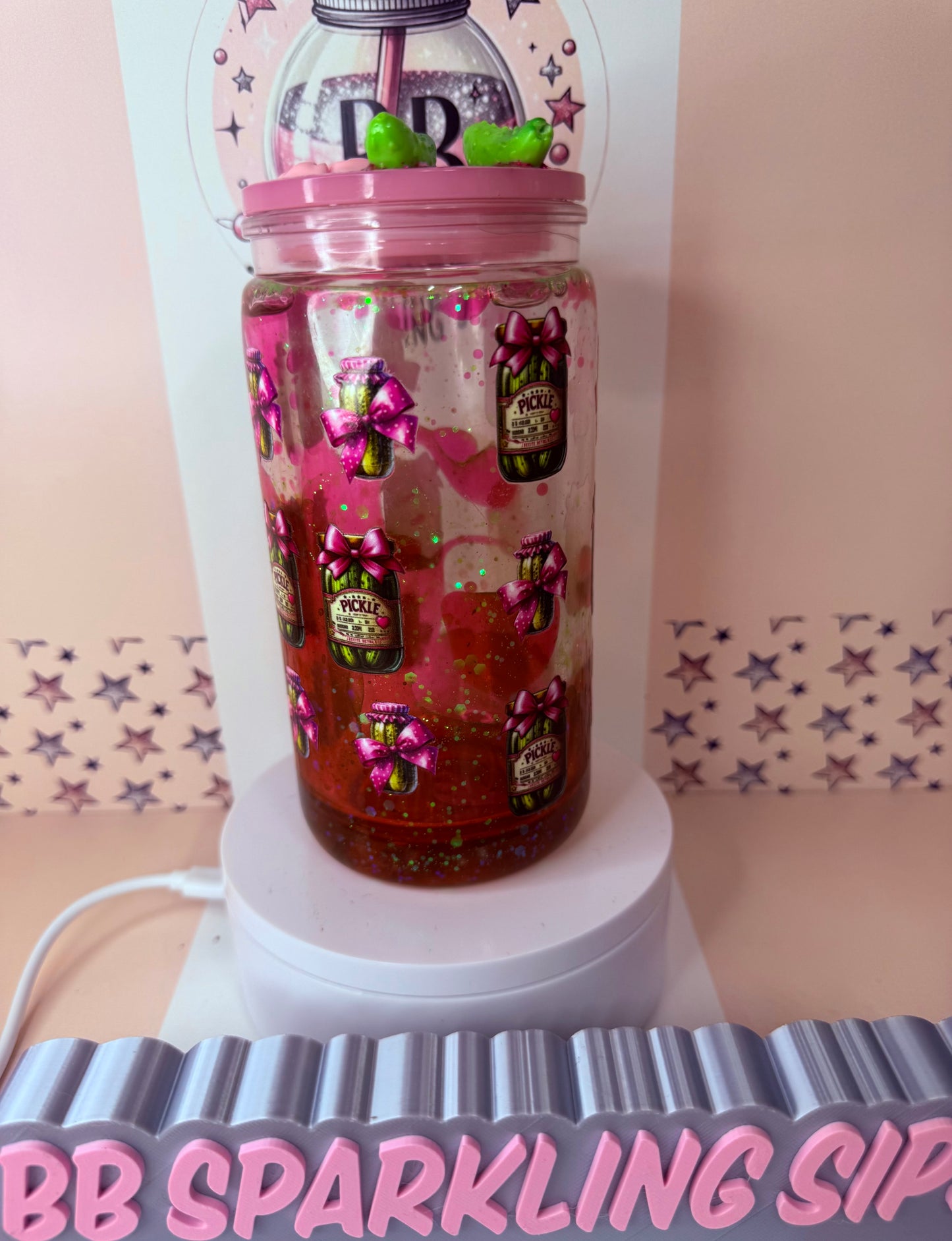 Pickle & Bows 16oz acrylic lava drip snowglobe cup