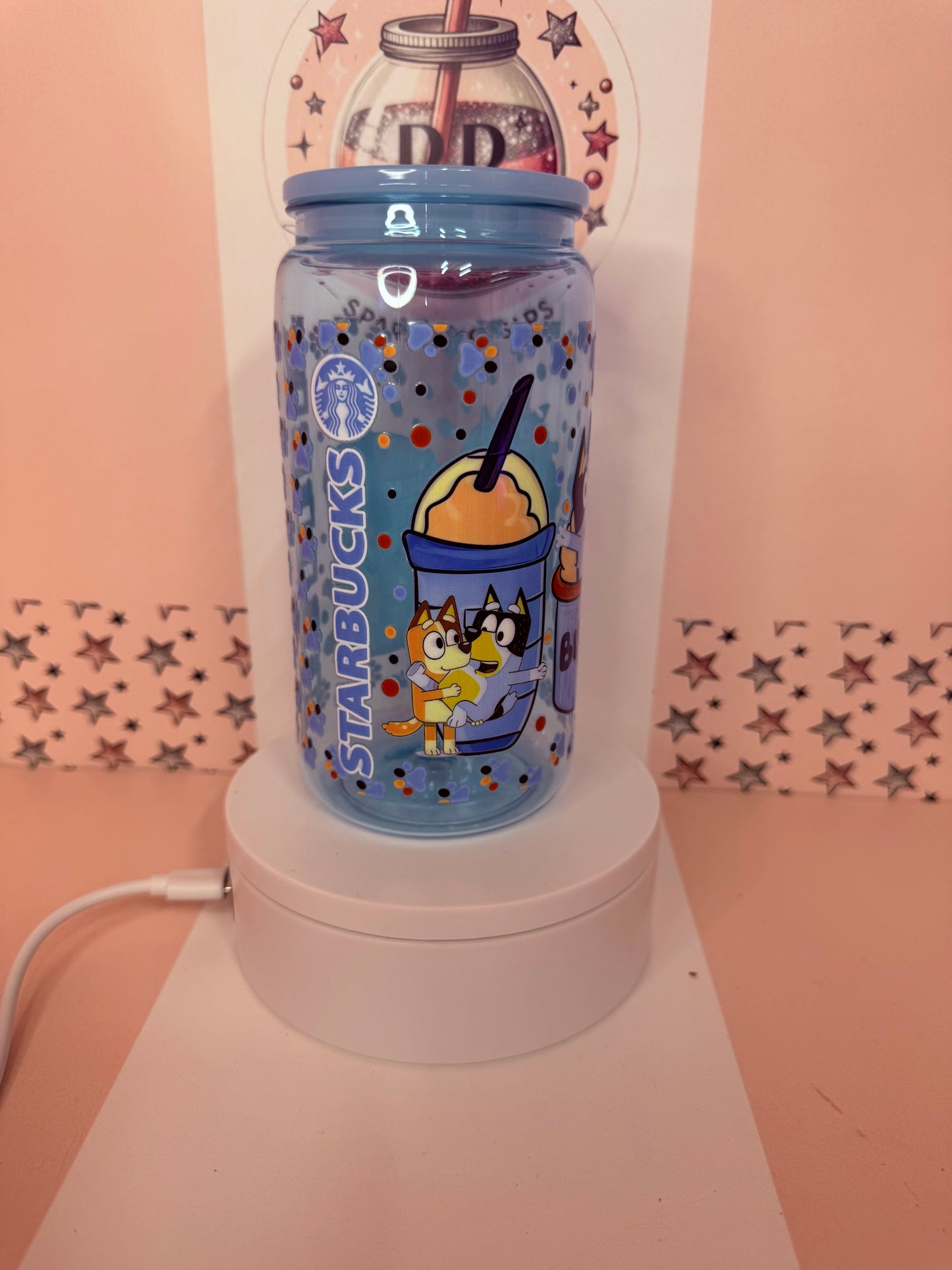 Blue 16oz acrylic Bluey coloured can