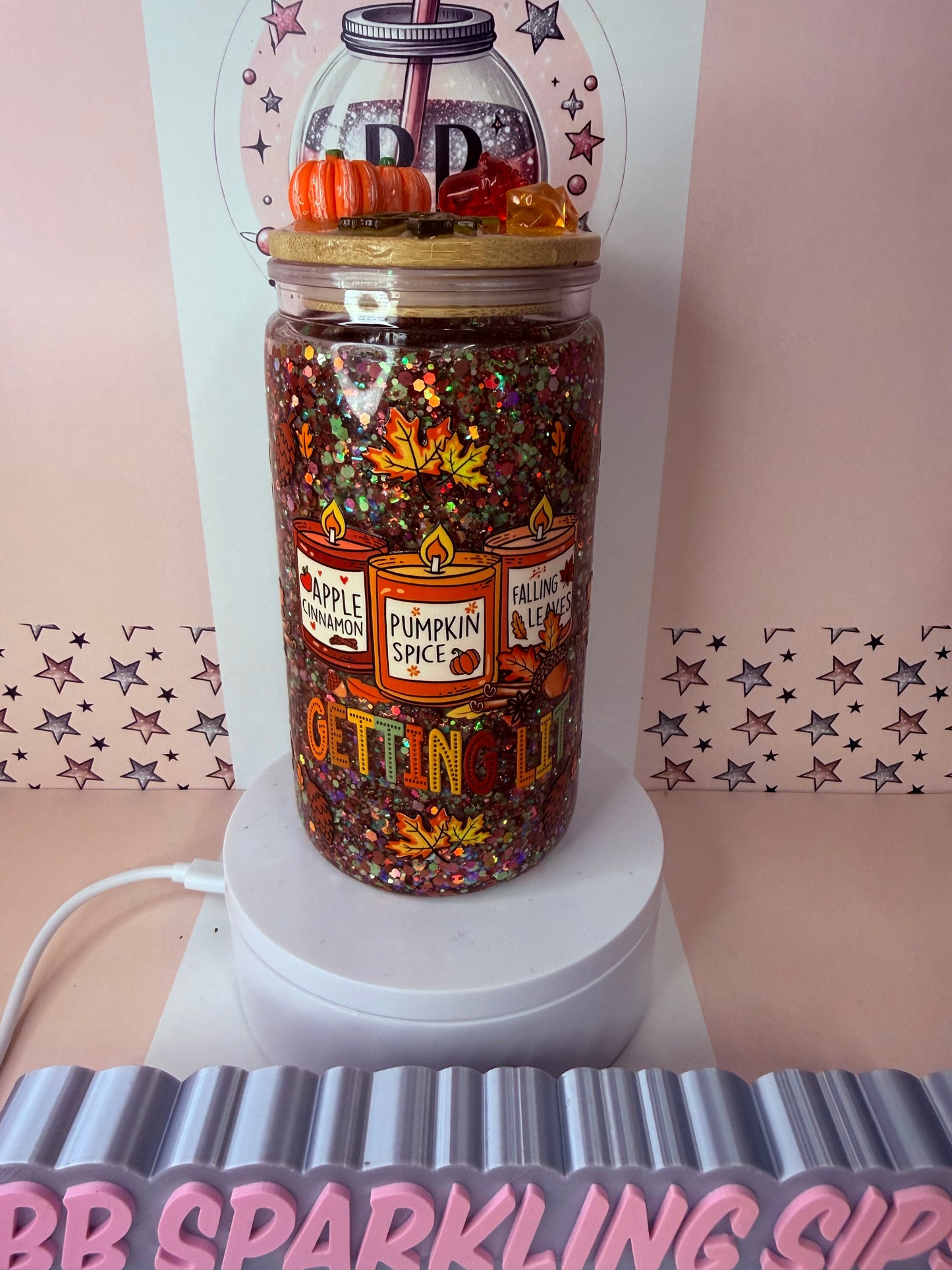 Getting Lit 16oz acrylic glitter snowglobe cup