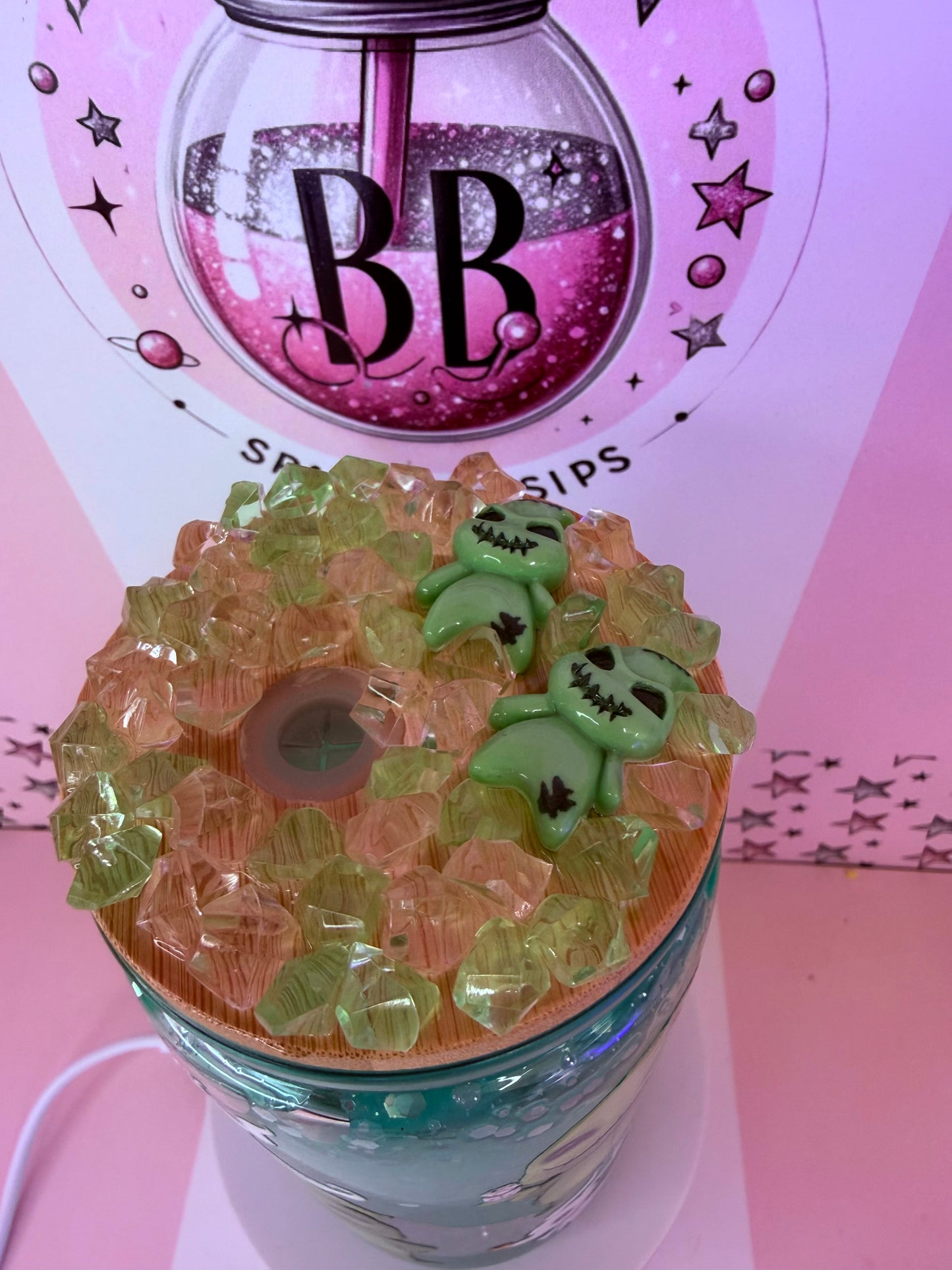 16oz Acrylic Oogie Boogie Nightmare Before Christmas Green Drip Cup