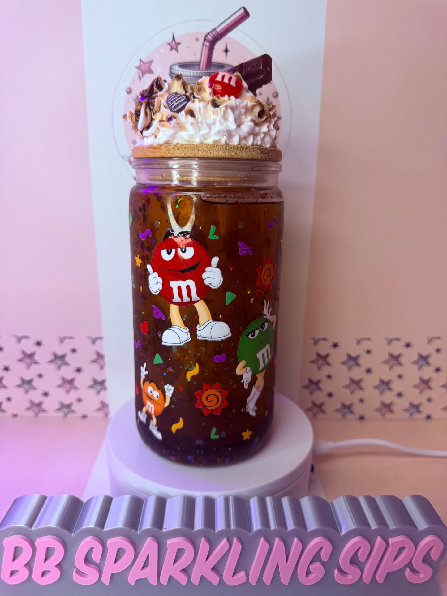 M&M Chocolate 16oz acrylic snowglobe cup