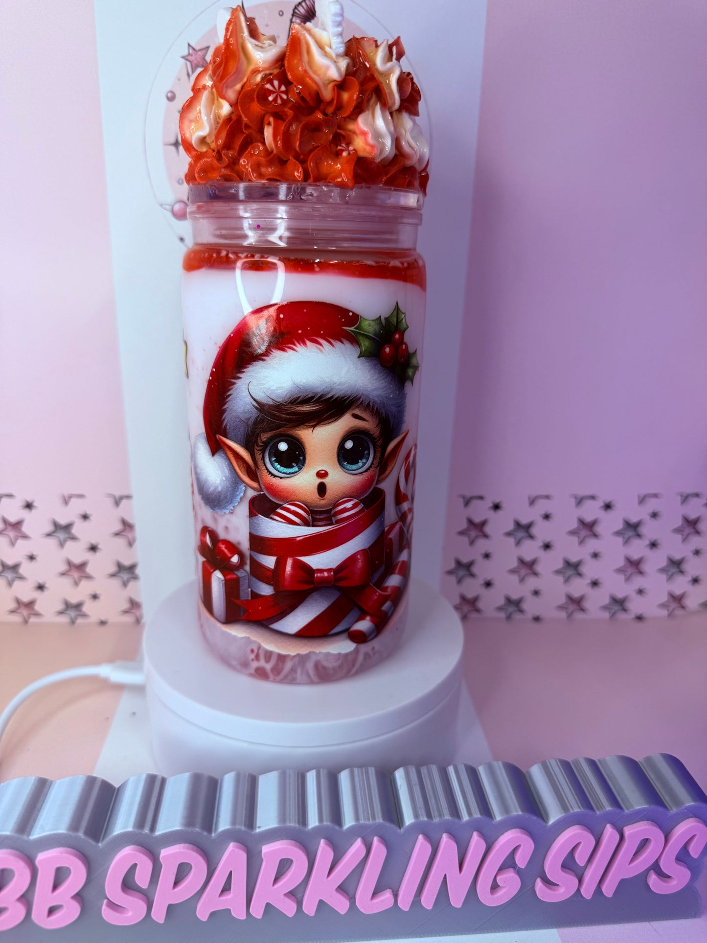 Elf on the shelf 16oz acrylic swirl snowglobe cup