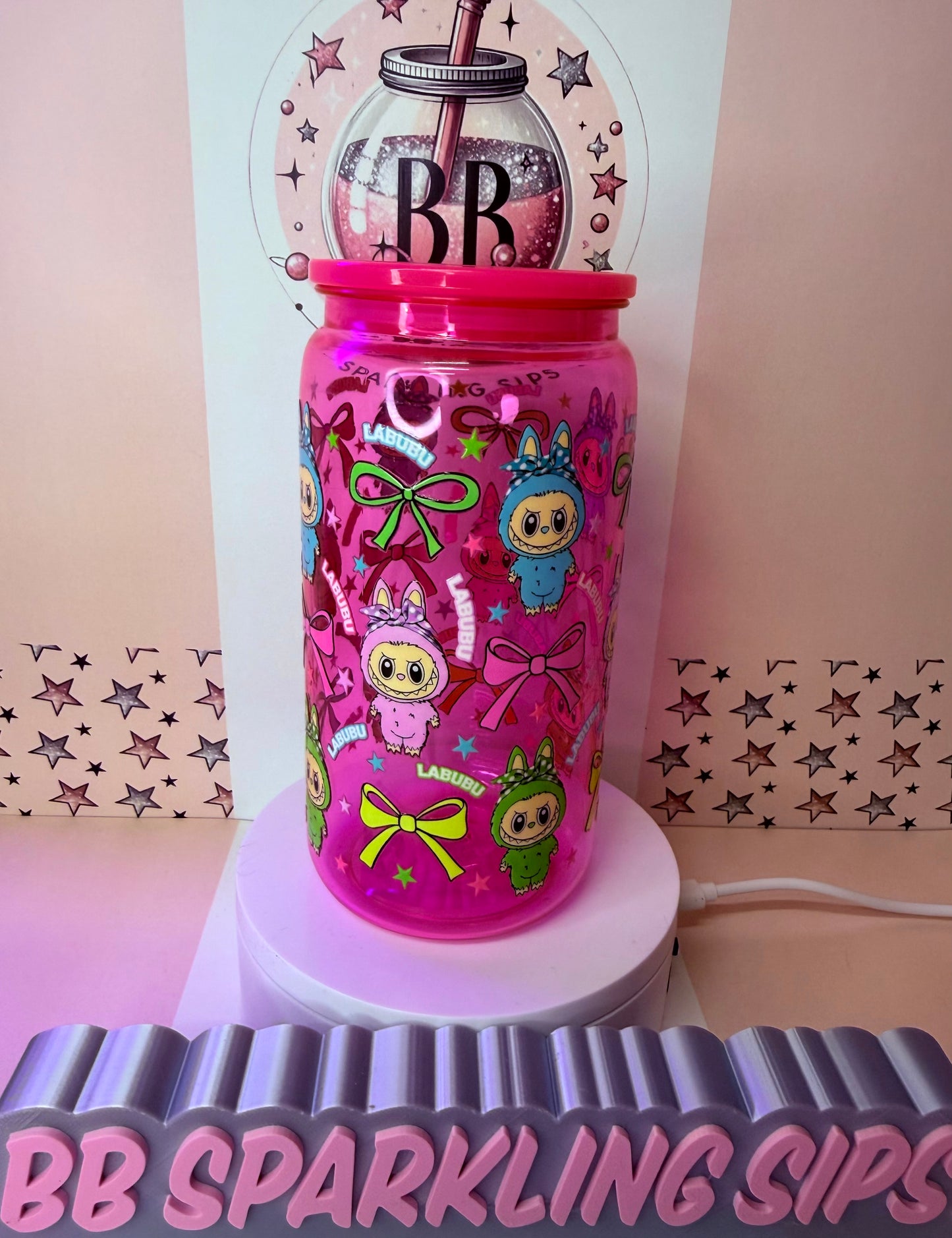 Labubu 16oz acrylic coloured can