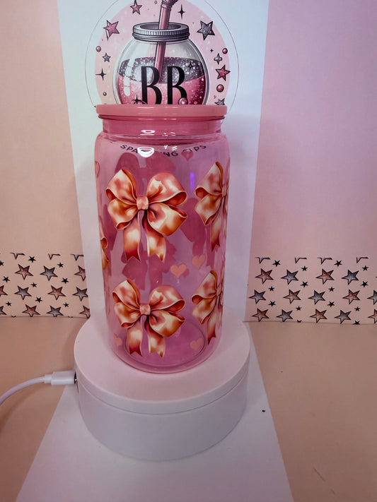 Pink 16oz acrylic Bow coloured can
