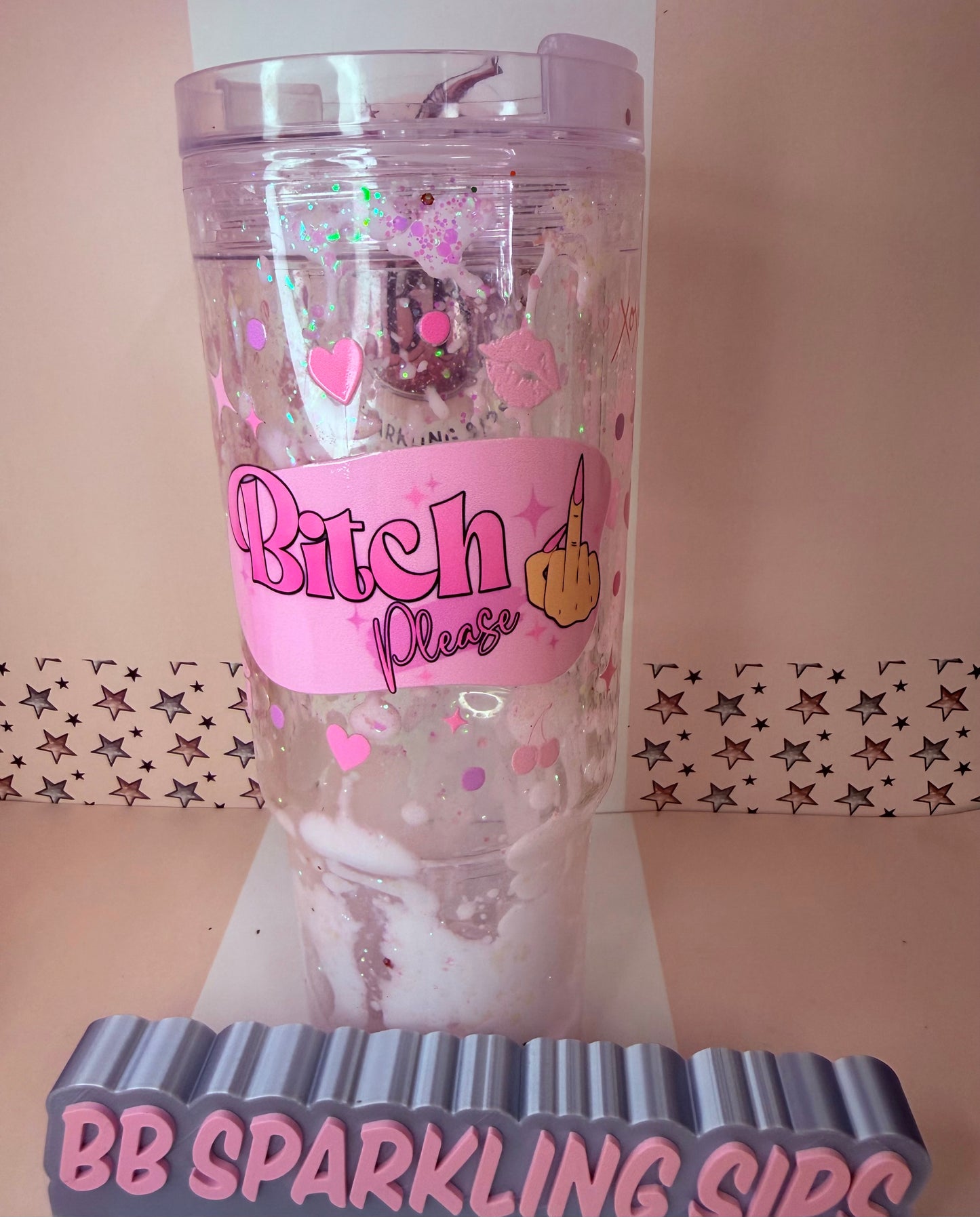 B*tch Please 40oz acrylic lava drip snowglobe tumbler