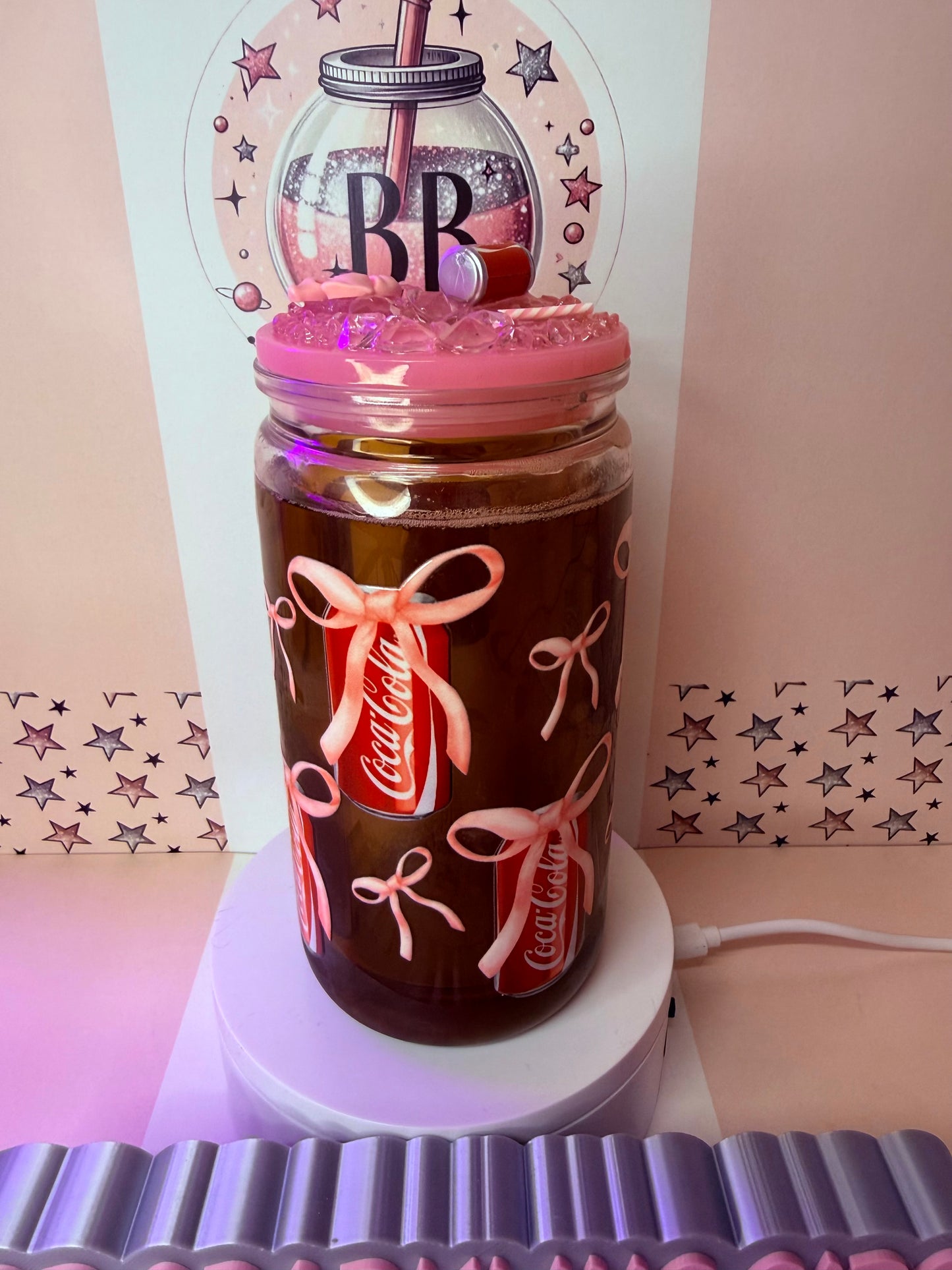 Coca Cola  & Bows 16oz acrylic soda snowglobe cup