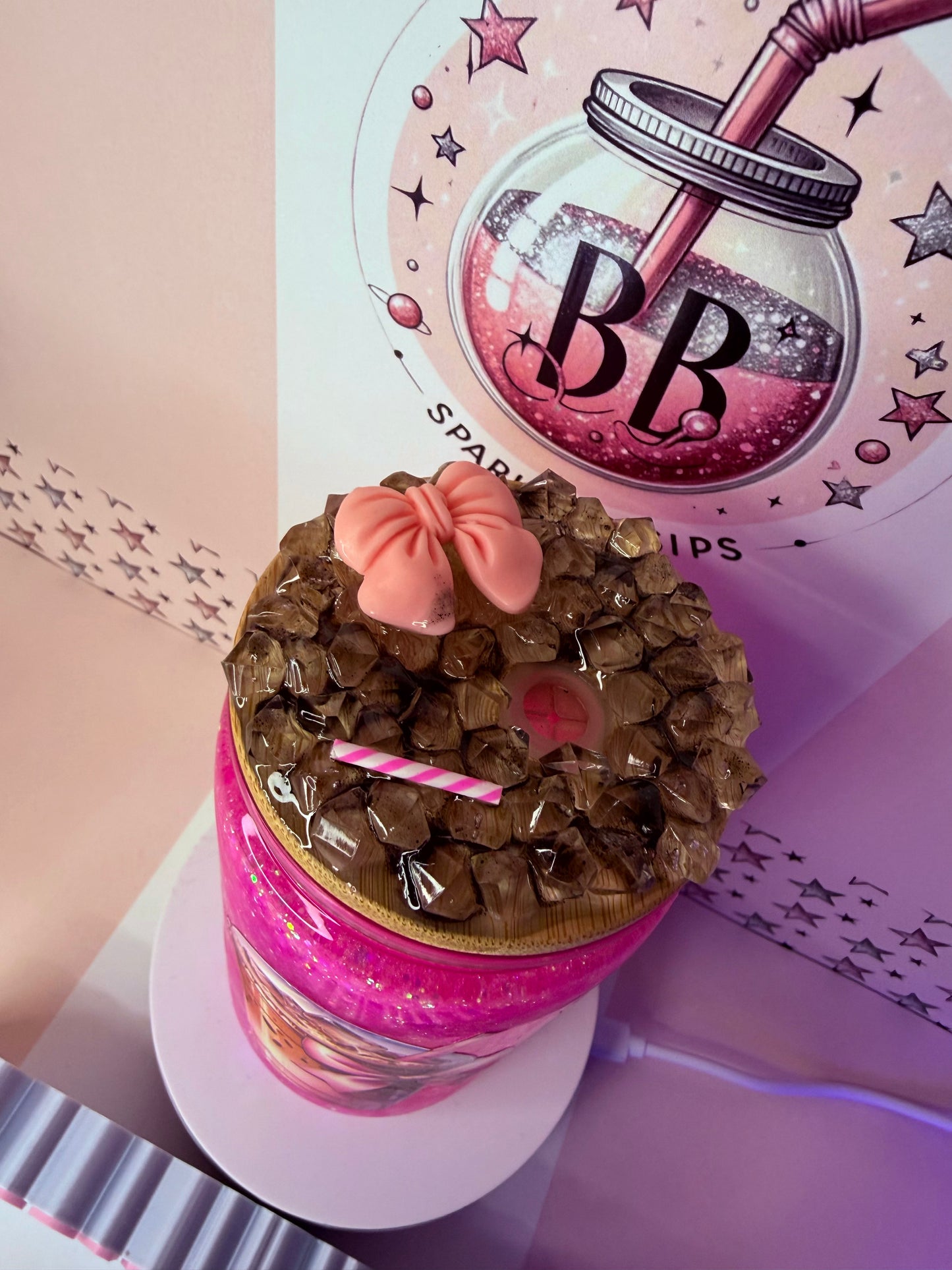 Iced Coffee 16oz acrylic glitter snowglobe cup