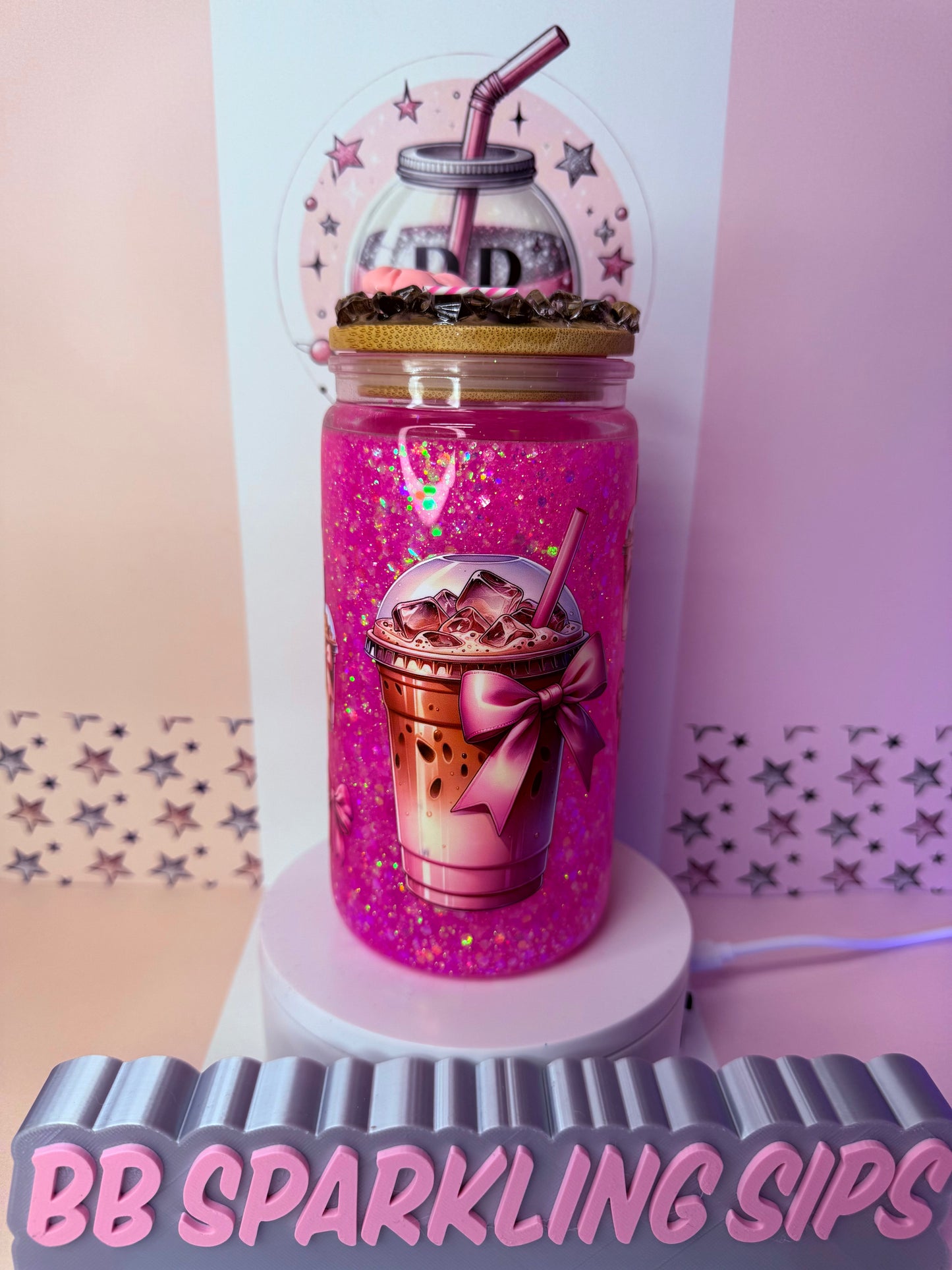 Iced Coffee 16oz acrylic glitter snowglobe cup