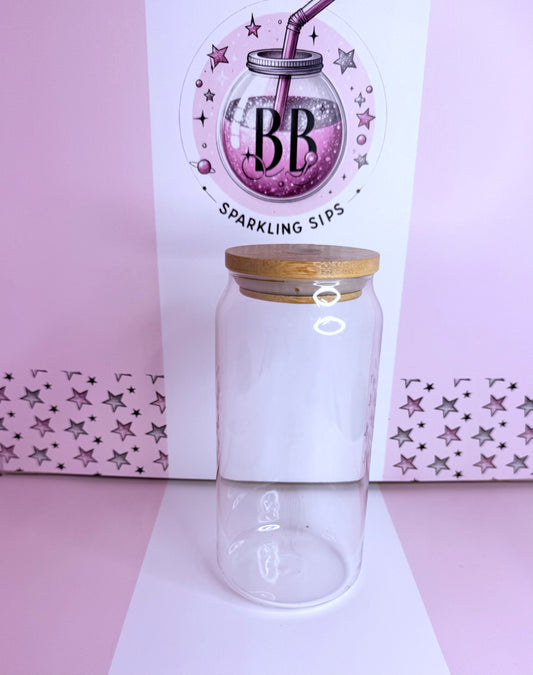 Custom 16oz Glass Can with Bamboo lid