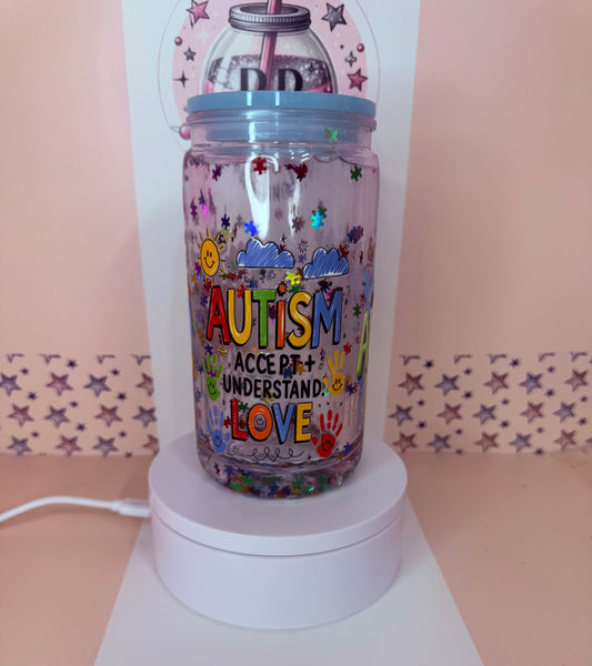 Autism Puzzle Piece 16oz acrylic snowglobe cup