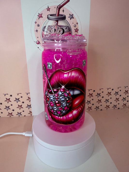 Lips n Cherry Crystal infused 16oz acrylic snowglobe