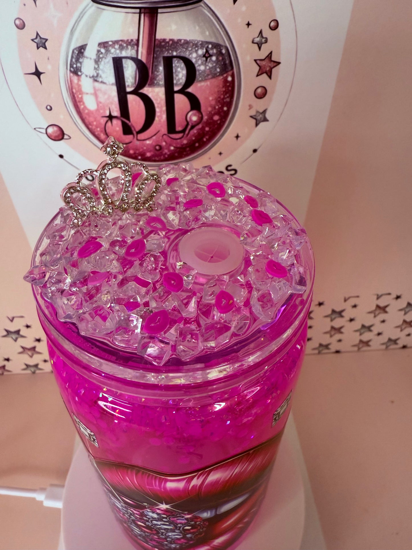 Lips n Cherry Crystal infused 16oz acrylic snowglobe