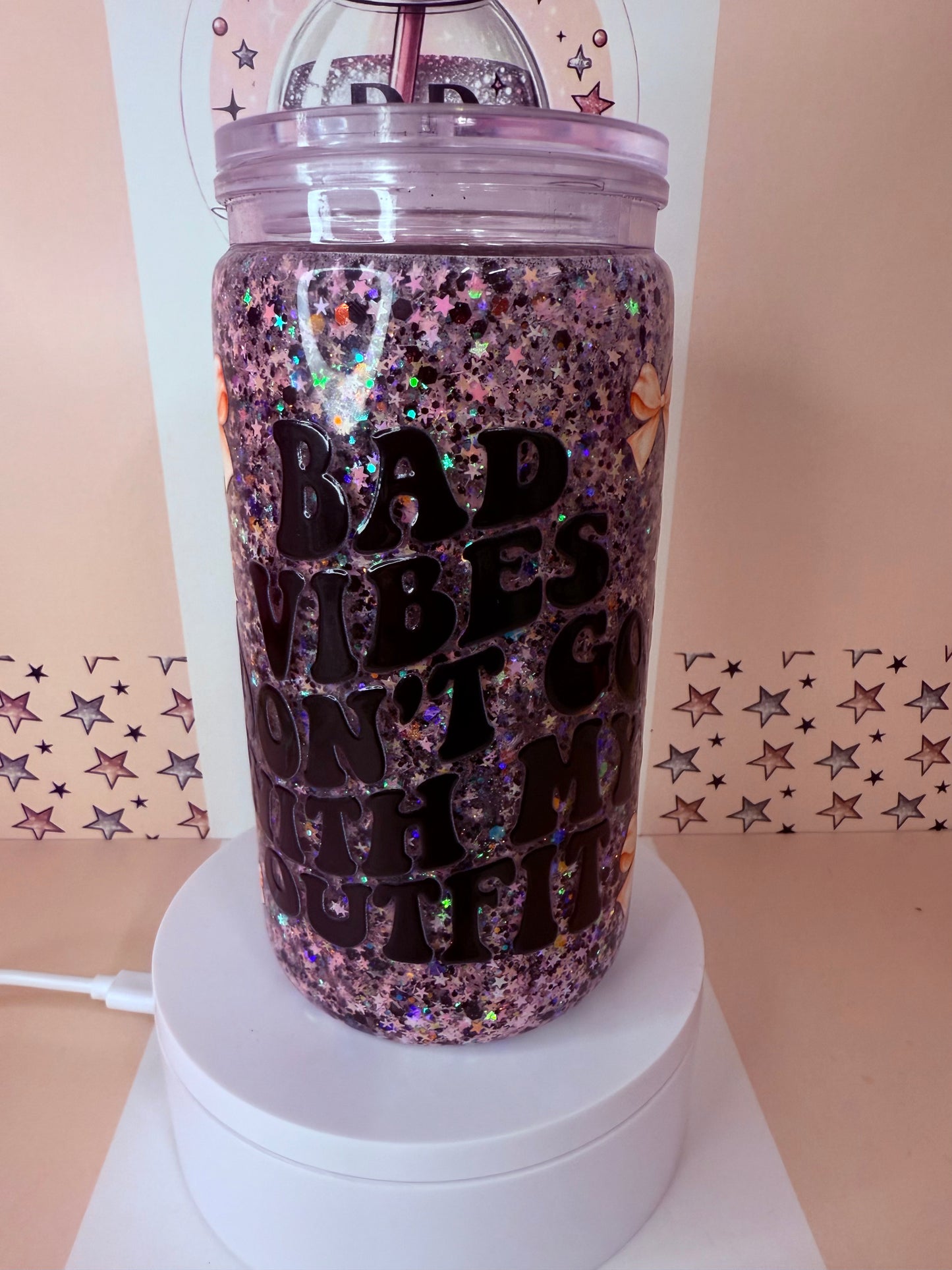 16oz acrylic glitter snowglobe cup. Highland cow