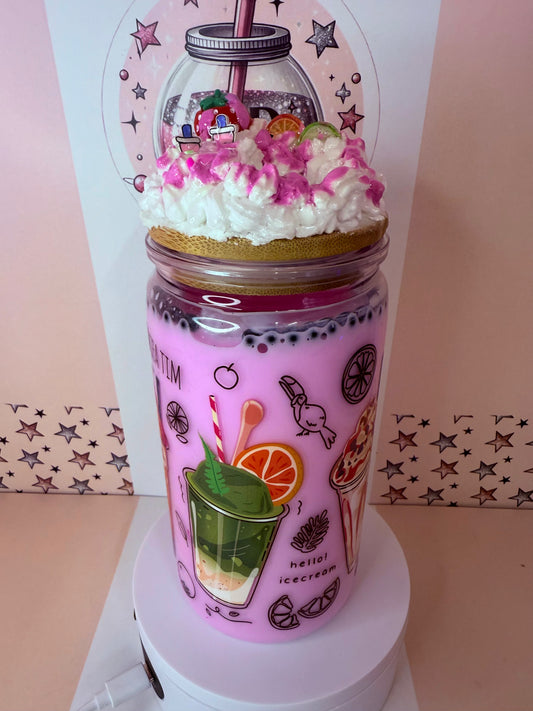 Boba Tea Shake 16oz acrylic snowglobe cup with embellished lid