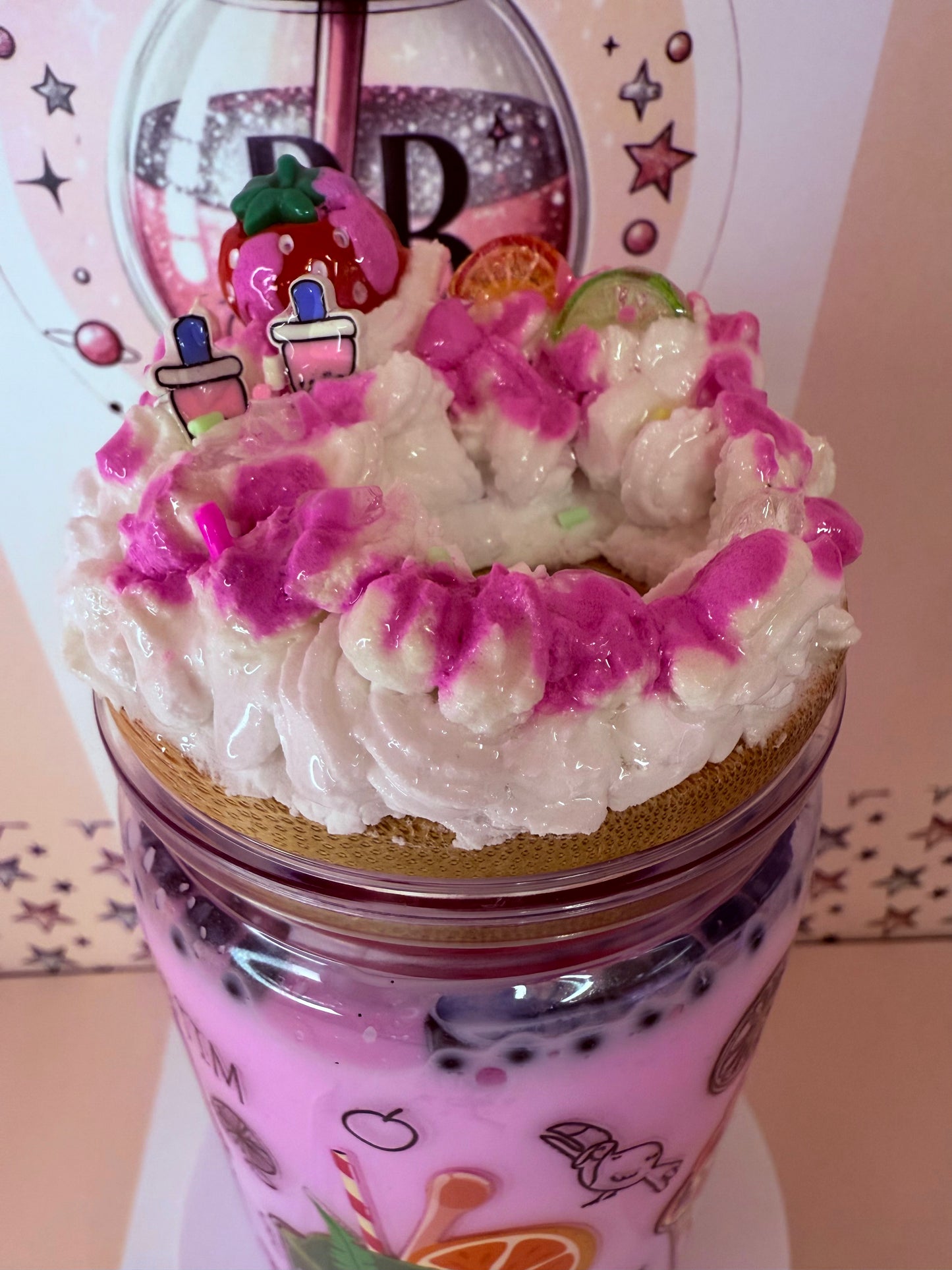 Boba Tea Shake 16oz acrylic snowglobe cup with embellished lid