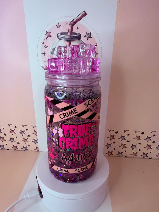 True Crime Addict 16oz “crystal & clay” snowglobe cup