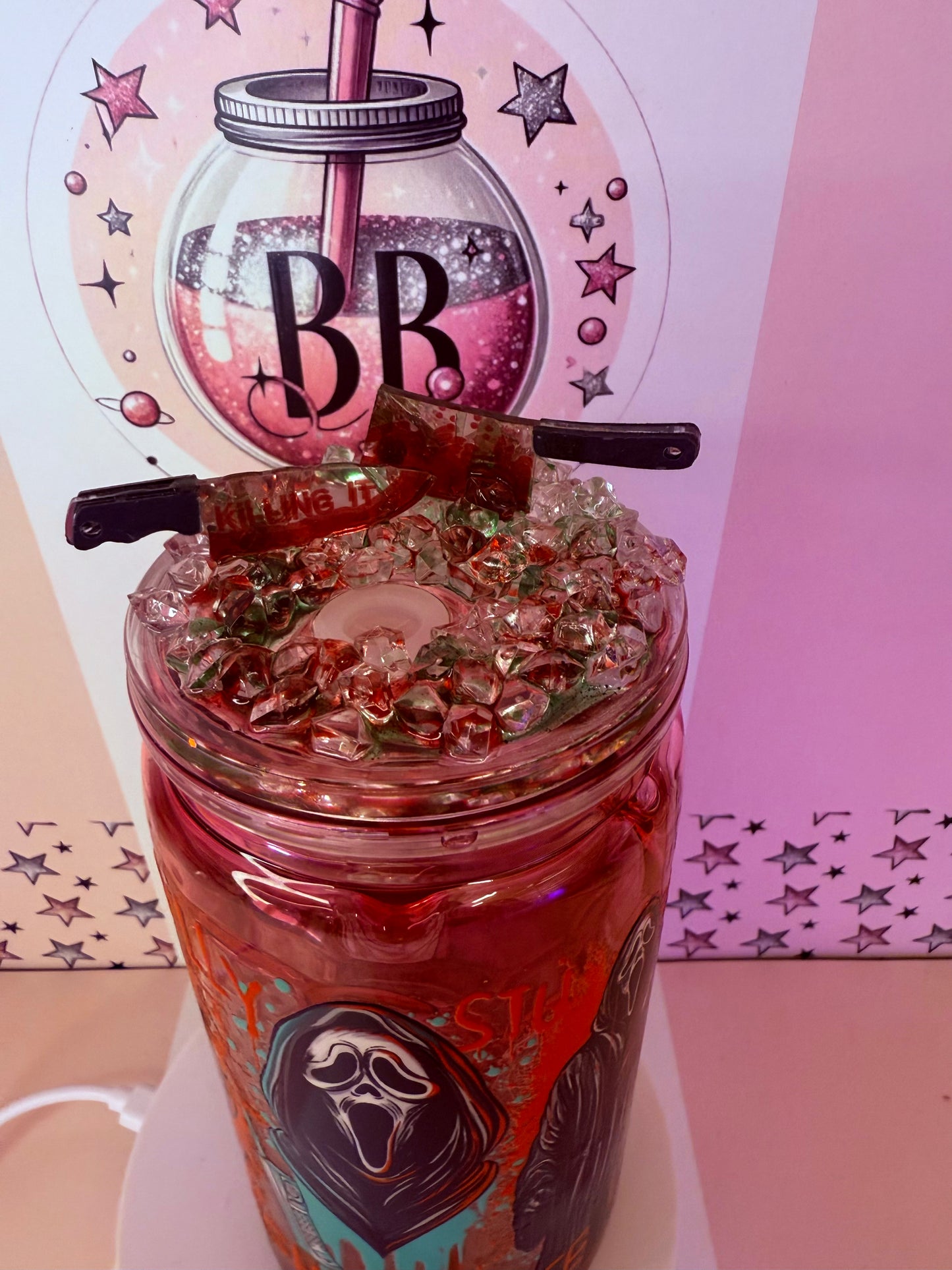Halloween Scream 16oz red drip snowglobe cup