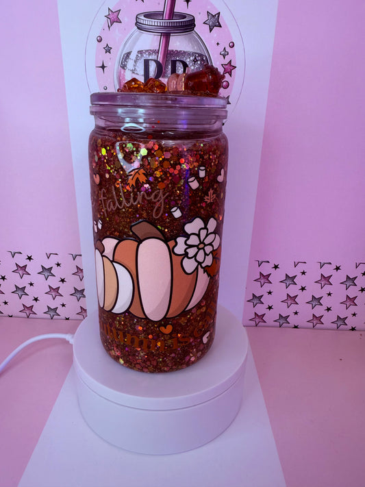 Leaves are falling Autumn 16oz acrylic snowglobe glitter cup
