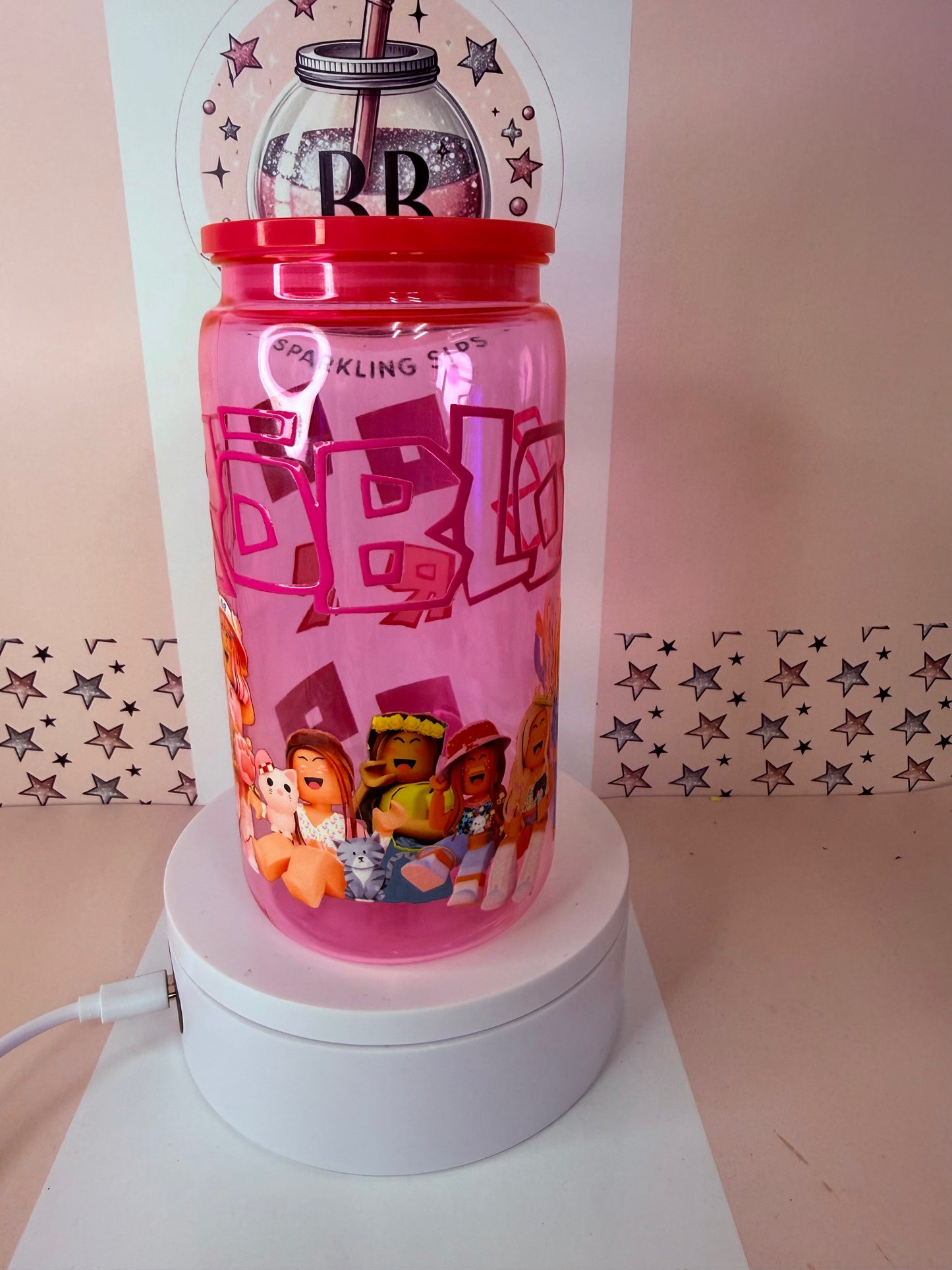Roblox 16oz pink coloured can