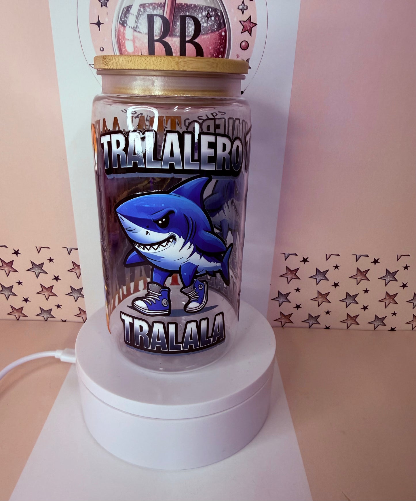 Italian Brain Rot Tralalero Tralala 16oz clear acrylic can