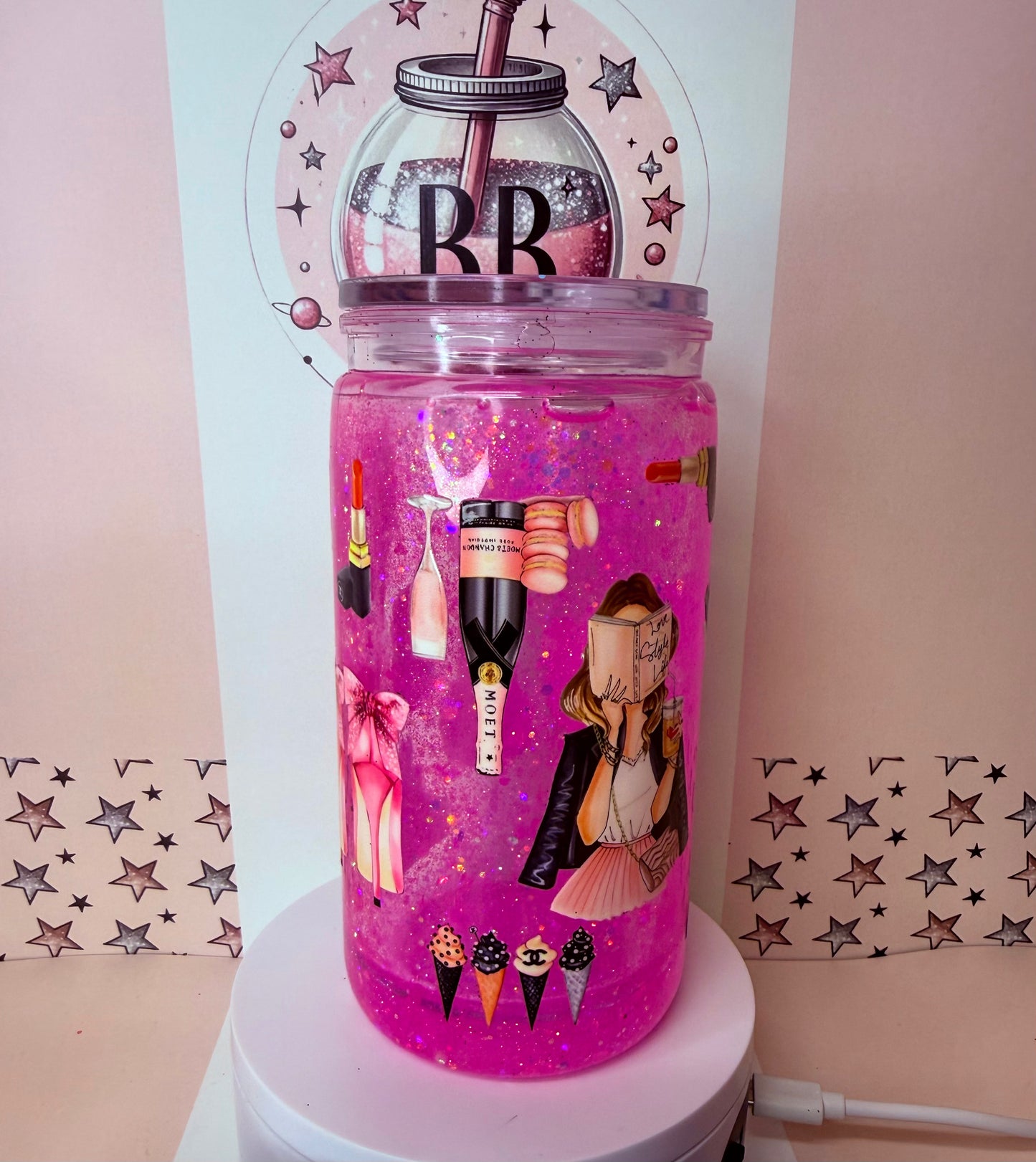 Pretty In Pink, inspired by waterfall 16oz acrylic snowglobe cup