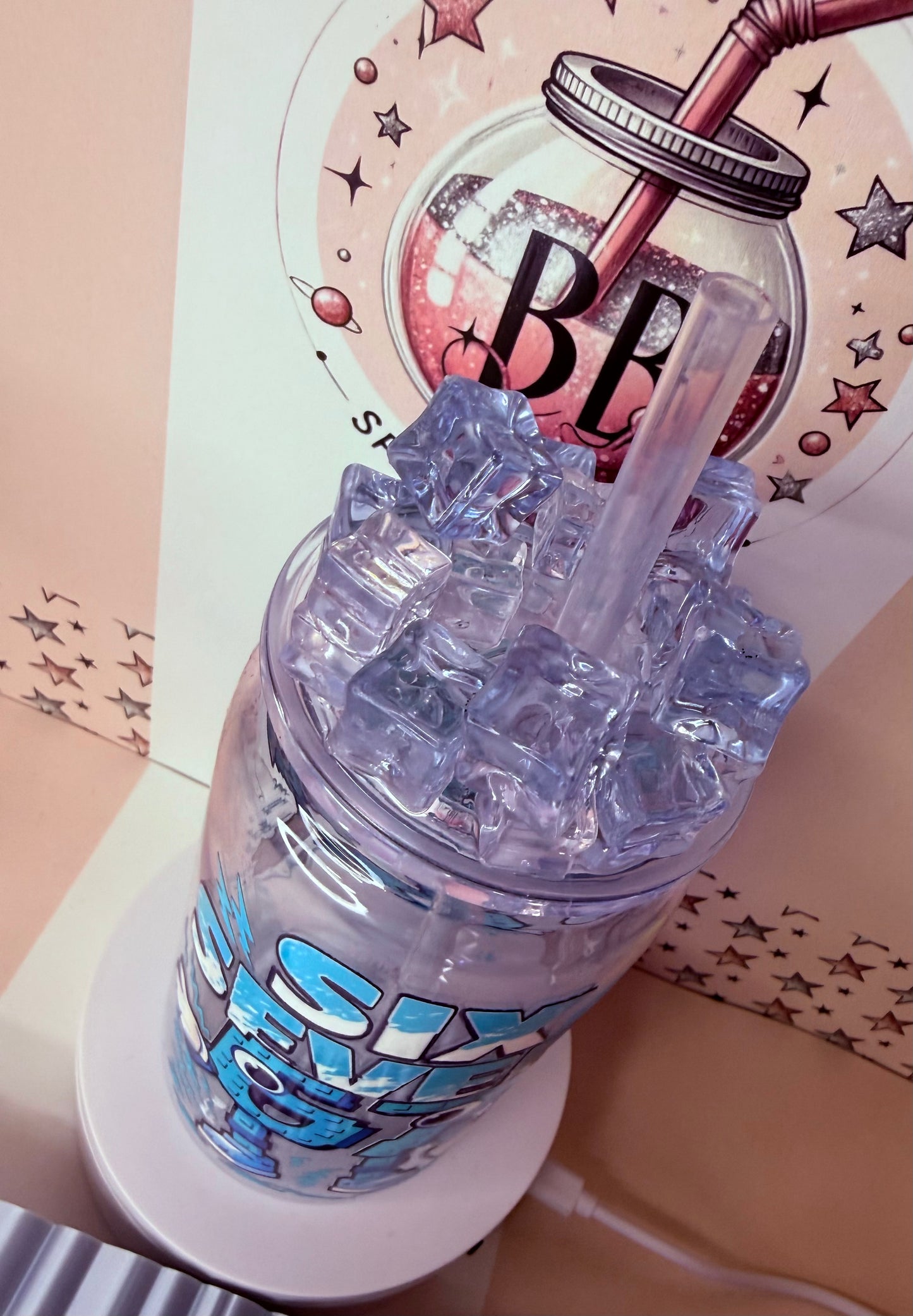 “ 6 7 “ 16oz acrylic clear can with ice embellished lid