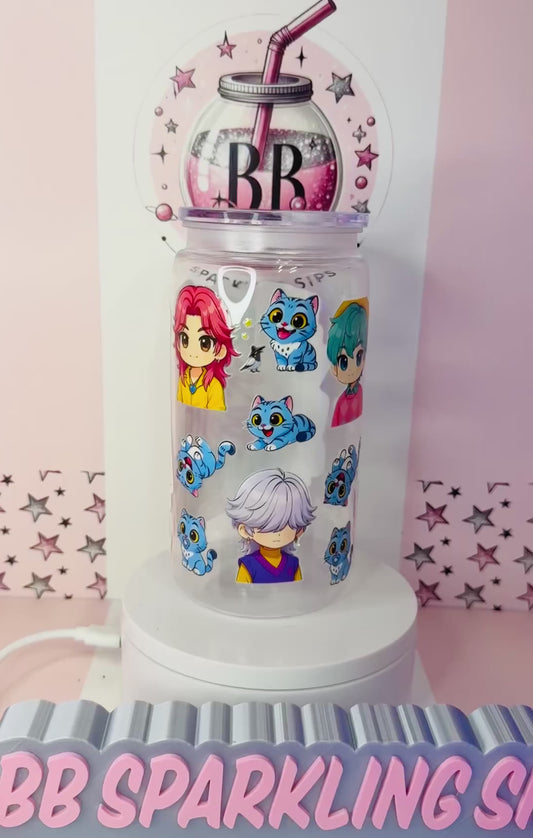 K-pop Demon Hunters Saja Boys 16oz acrylic clear can