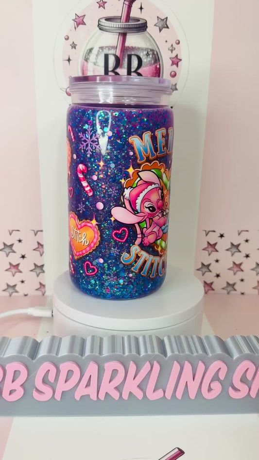 Merry Stitchmas 16oz acrylic snowglobe glitter cup