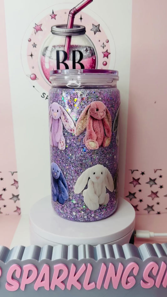 Jellycat Bashful Bunny 16oz acrylic glitter snowglobe cup
