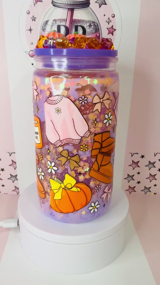 Autumn Cosy pumpkin 16oz acrylic lava drip snowglobe cup
