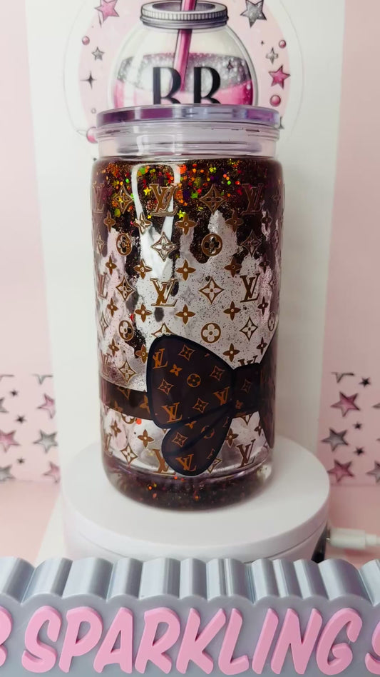 Traditional LV inspired glitter waterfall 16oz acrylic cup