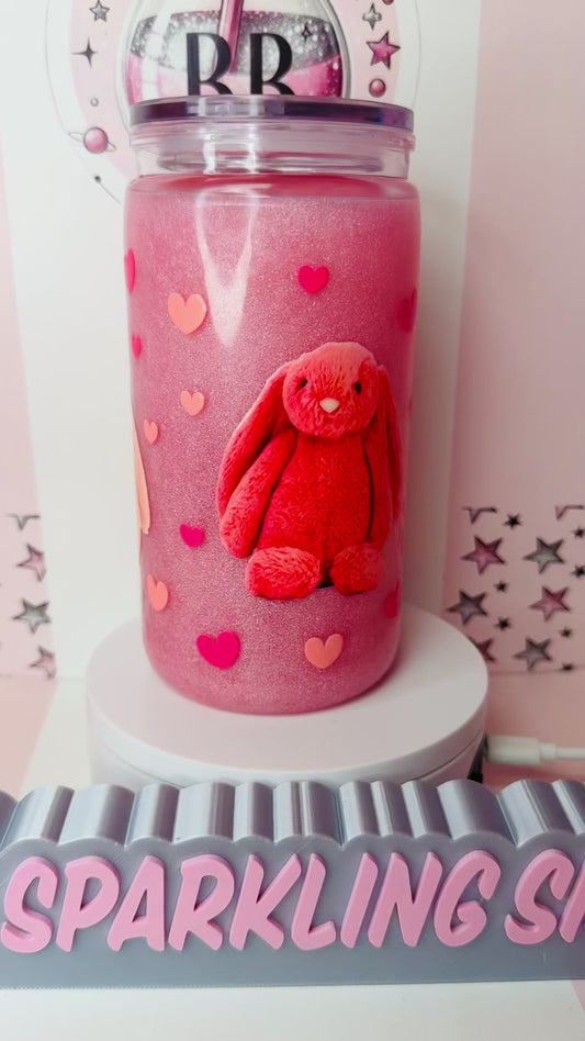 Jellycat pink Bashful Bunny pearly swirl 16oz acrylic snowglobe cup