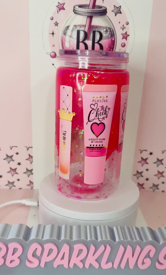 Plouise 16oz acrylic pink drip & glitter cup