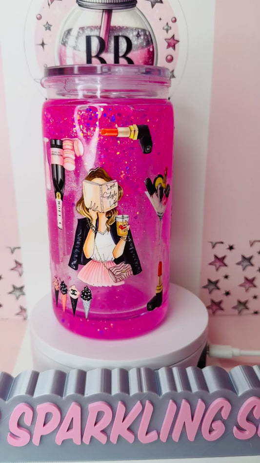 Pretty In Pink, inspired by waterfall 16oz acrylic snowglobe cup