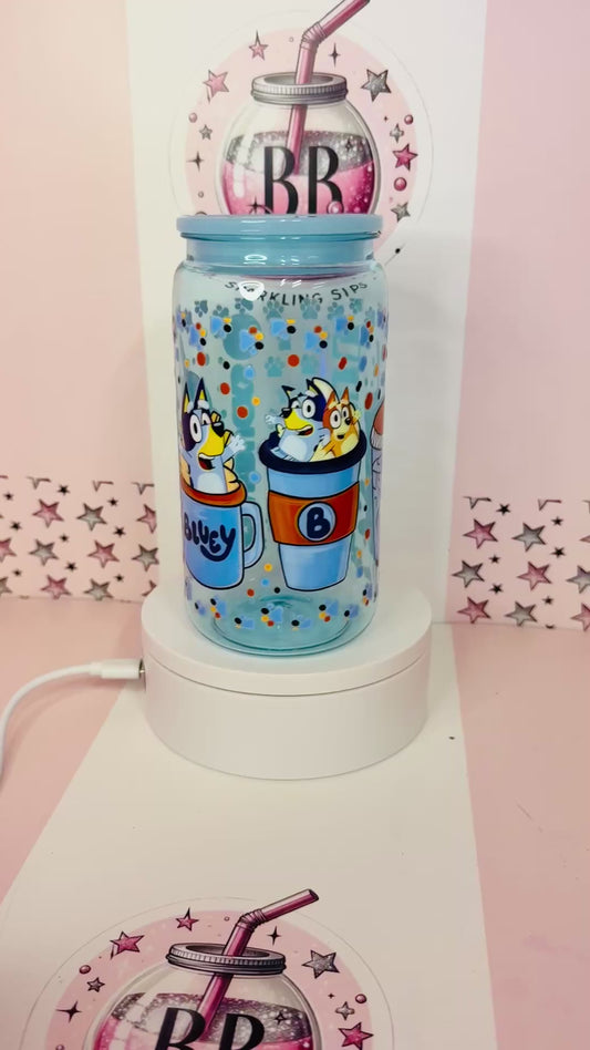 Blue 16oz acrylic Bluey coloured can